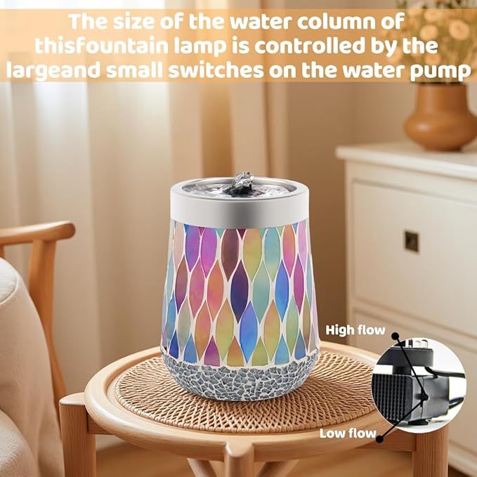 VOREEN Mosaic Tabletop Water Fountain, 20OZ Stress Relief Aromatherapy & LED Color Therapy Ultra Quiet, Indoor Zen Relaxation for Office，Essential Oil Diffuser for Office, Home, Yoga, Relaxation - Bloomnest