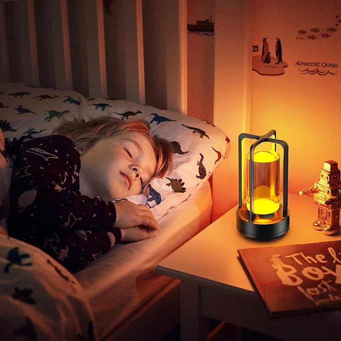 Portable Table Lamp for Outdoor Indoor: Cordless Rechargeable Desk Lamp with 3 Color Stepless Dimmable - Metal Battery Operated Small Lantern Light for Restaurant/Bedroom/Bar/Coffee Shop/Camping - Bloomnest