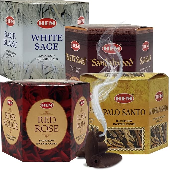 TRUMIRI Incense Cones - Variety Pack of 4 Fragrances (White Sage, Palo Santo, Sandalwood, Red Rose) - 160 Cones (4 Sets of 40) - Aromatic Incense for Waterfall and Mat Bundle TRUMIRI