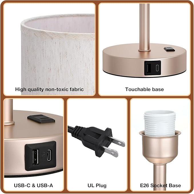 Dicoool Touch Bedside Table Lamp with USB - 3 Way Dimmable Lamp for Bedroom Nightstand, Desk Lamp with Charging Station for Dorm, Office, Living Room,Kids Room - Bloomnest
