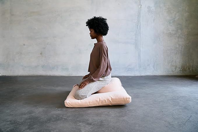 Meditation Cushion Set by renoo - Durable Comfortable Organic Cotton, Linen, Hemp - Modern Zafu Zabuton - Buckwheat Kapok Filled Floor Pillow Yoga Bolster in 15 Colors Washable Cover