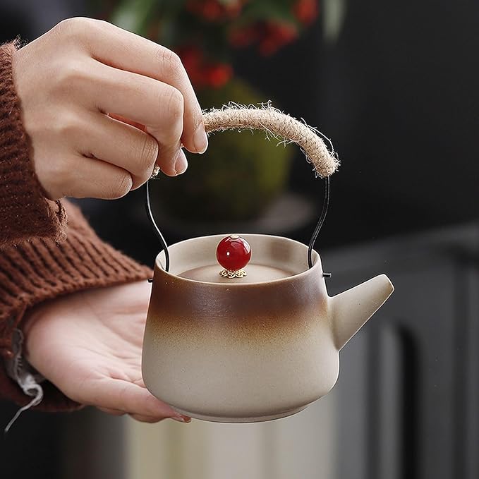 Lifting Beam Pot Style Rough Pottery Tea Set, Boiled Over Open Fire, Gift Box Packaging Suitable for Mother'S Day, Father'S Day, Christmas, Birthday Parties, Company Gifts