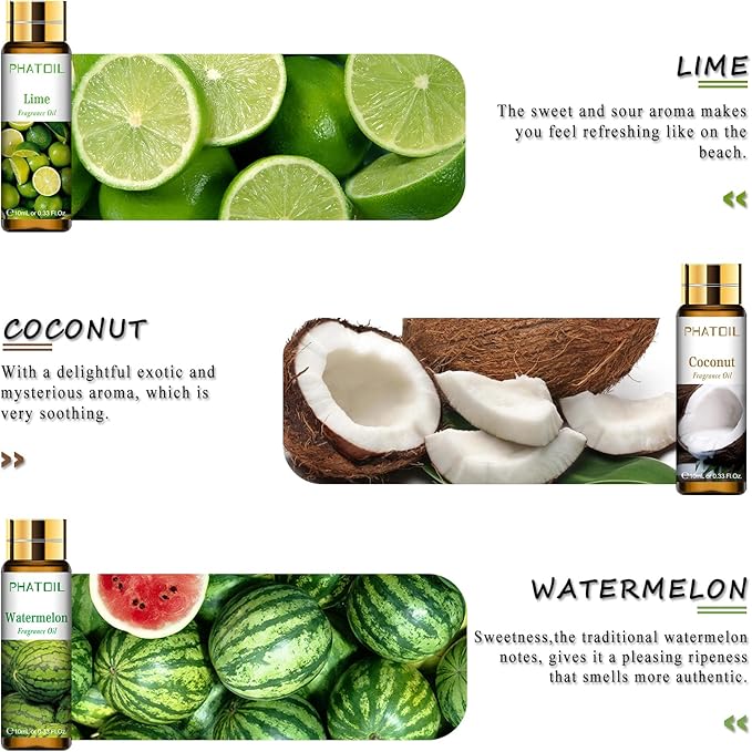 PHATOIL 9Pcs Fruity Fragrance Oil Gift Set, 10ml/0.33fl.oz Fragrance Oils for Soap, DIY Candle, Bath Bombs Making, Fruit Scented Oils for Diffusers for Home - Bloomnest