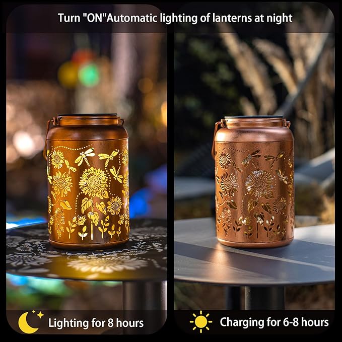 Sunflower Solar Lanterns Outdoor Waterproof,Birthday Gifts for Women Men Mom,Dragonfly Hanging Solar Lights Garden Decor Outdoor Lantern Metal Light Decorative Yard,Patio,Lawn,Porch,Deck,Balcony - Bloomnest