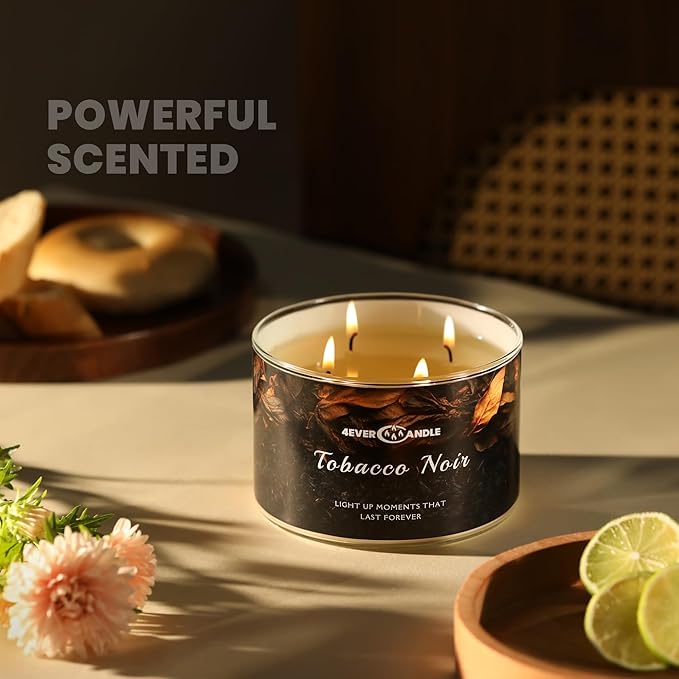 Over 50 Hours Jar Candle - 4-Wick Long-Lasting Scented Candles, 18oz Natural Soy Wax Candle for Home, Candle Gifts for Women & Men, Tobacco Noir - Bloomnest