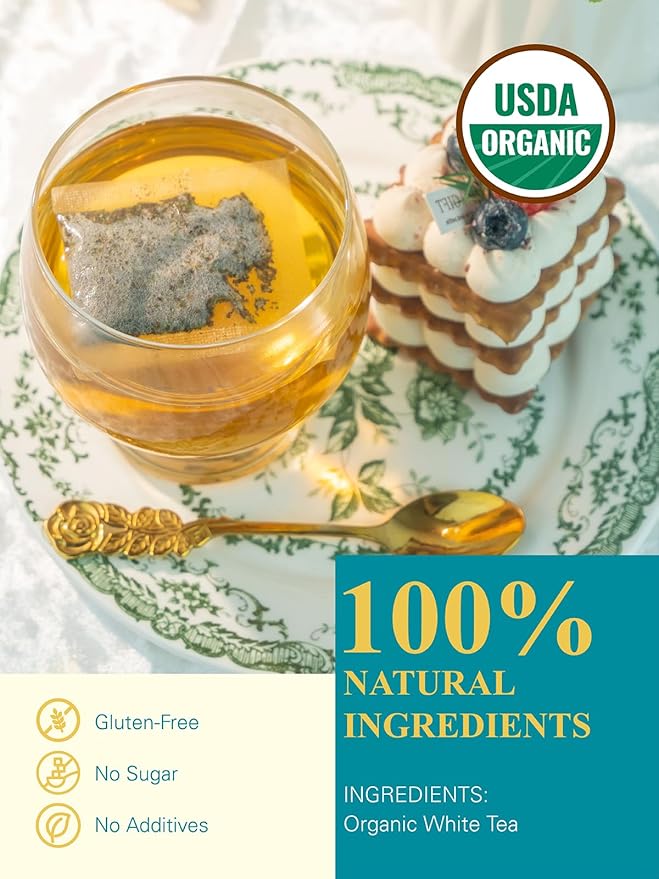 GLDNT Organic White Tea Bags, Natural Premium Organic White Tea, Mellow & Delicate Taste, Caffeinated, 100 Count - Bloomnest
