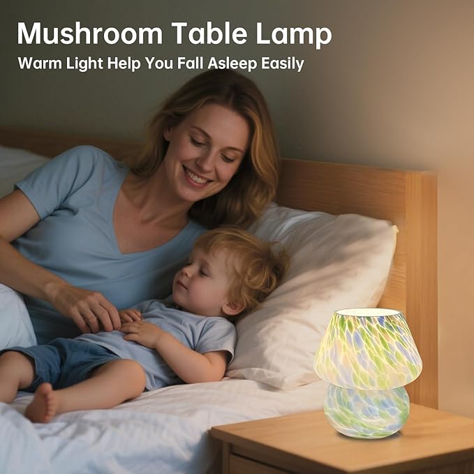 Mushroom Lamp Table Lamp for Bedroom,Small Desk Bedside Lamps for Living Room,Mushroom Decor Cute Mini Modern Mid Century Lamps for Night Stands,Aesthetic Home Living Room Decor(Green) - Bloomnest