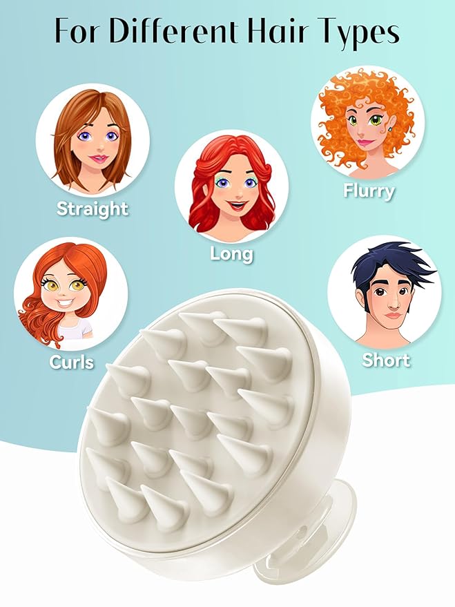 HEETA Scalp Massager Hair Growth, Soft Silicone Scalp Scrubber Shampoo Brush for Exfoliation, Dandruff Removal Head Massage Stress Relax, Wet & Dry Use for Thick Thin Curly Hair Care, Beige HEETA