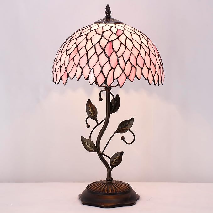 Tiffany Lamp Table Lamp Stained Glass Desk Lamps 12X12X19 Inches Reading Light Decor Bedroom Living Room (Pink Wisteria Style) - Bloomnest