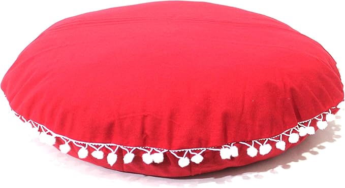 CRAFT KALA Meditation Floor Pillow Cover, Round Large Pillows Cover Seating for Adults, Bohemian Mandala Circle Cushions Cover for Outdoor Fireplace Yoga Living Room (Red, 22" Round) - Bloomnest