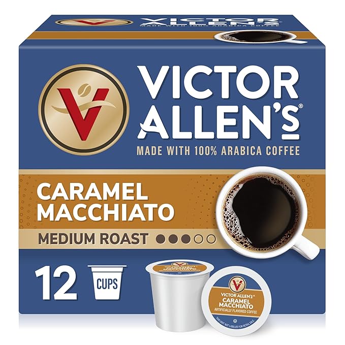 Victor Allen's Coffee Caramel Macchiato Flavored, 12 Count, Medium Roast, Single Serve Coffee Pods for Keurig K-Cup Brewers - Bloomnest