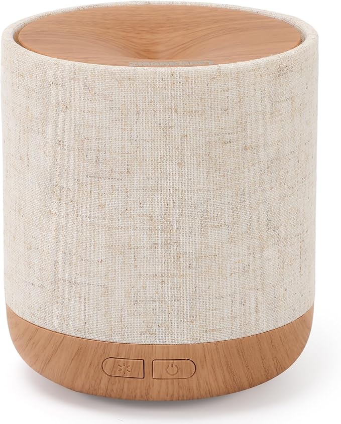 Essential Oil Diffuser 200ml with Fabric Cover and Night Lamp | Ultrasonic Aroma Diffuser | Humidifier w Lights | Room Decor | Small Humidifier for Bedroom | Gift (Light Brown) - Bloomnest