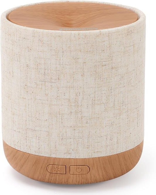 Essential Oil Diffuser 200ml with Fabric Cover and Night Lamp | Ultrasonic Aroma Diffuser | Humidifier w Lights | Room Decor | Small Humidifier for Bedroom | Gift (Light Brown) - Bloomnest