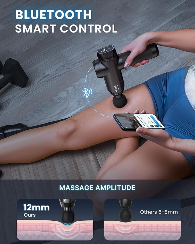 RENPHO Massage Gun Deep Tissue with Bluetooth, Percussion Muscle Massage Gun with 12mm Amplitude for Athletes, Portable Electric Handheld Massager Gun, LED Touch Display - Bloomnest