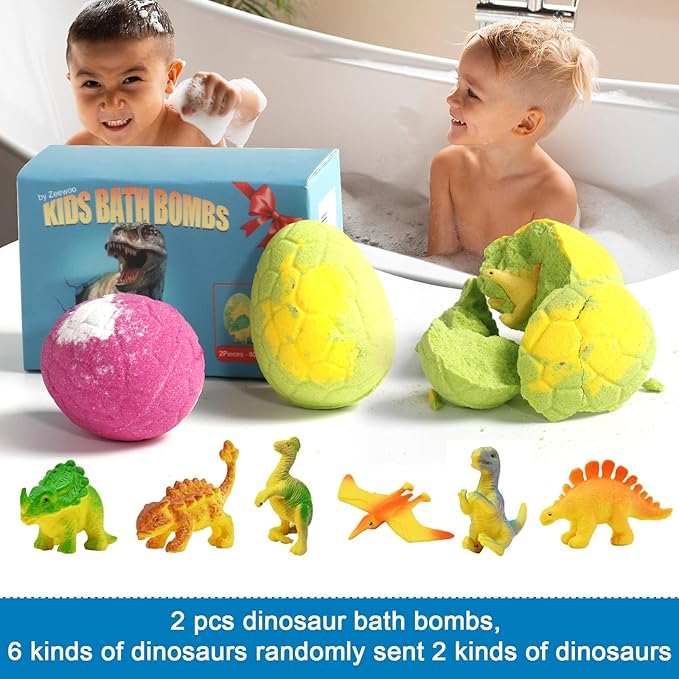Bath Bombs for Kids with Toys Inside - 2 Organic Kids Bath Bombs with Surprise Inside, Dinosaur Bath Bombs for Kids 3-9 Years, Bath Bombs Gifts Easter Baskets Stuffers for Kids Boys Girls - Bloomnest