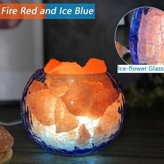 USB Himalayan Salt Lamp, Salt Rock Lamp with Natural Salt Chunks Bring Visual Impact of Ice and Fire to you, Used for Desk, Bedroom, Living Room and Gift - Color Changing + Warm Light Mode - Bloomnest