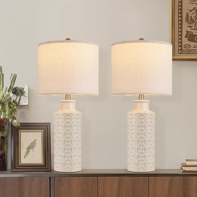 Bedside Lamps Farmhouse Nightstand Lamp Set of 2 Farmhouse Table Lamp Desk Lamps for Living Room Ceramic Lights 3 Way Light Table Lamp for Bedroom,Cafeteria,Office,Console - Bloomnest