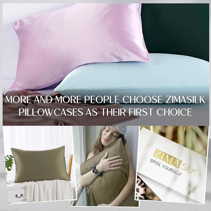 ZIMASILK 100% Pure Mulberry Silk Pillowcase for Hair and Skin Health,Soft and Smooth,Both Sides Premium Grade 6A Silk,600 Thread Count,with Hidden Zipper,1pc (Queen 20''x30'',Olive Grey) - Bloomnest
