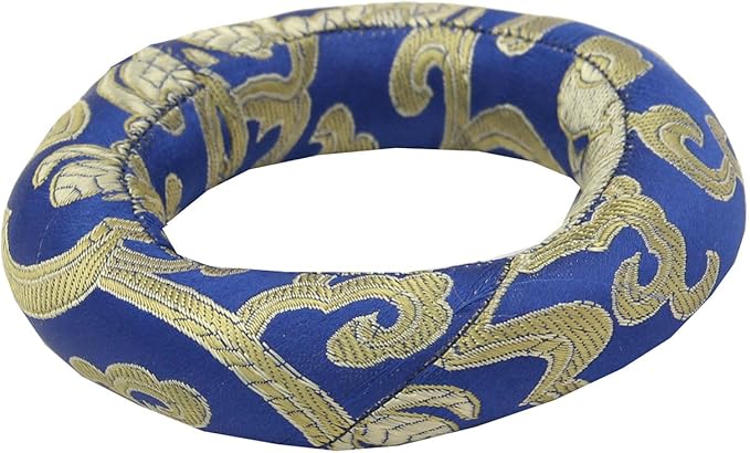 Silk Brocade Ring Cushion Pillow for Tibetan Singing Bowl Hand Made Nepal (Blue) - Bloomnest