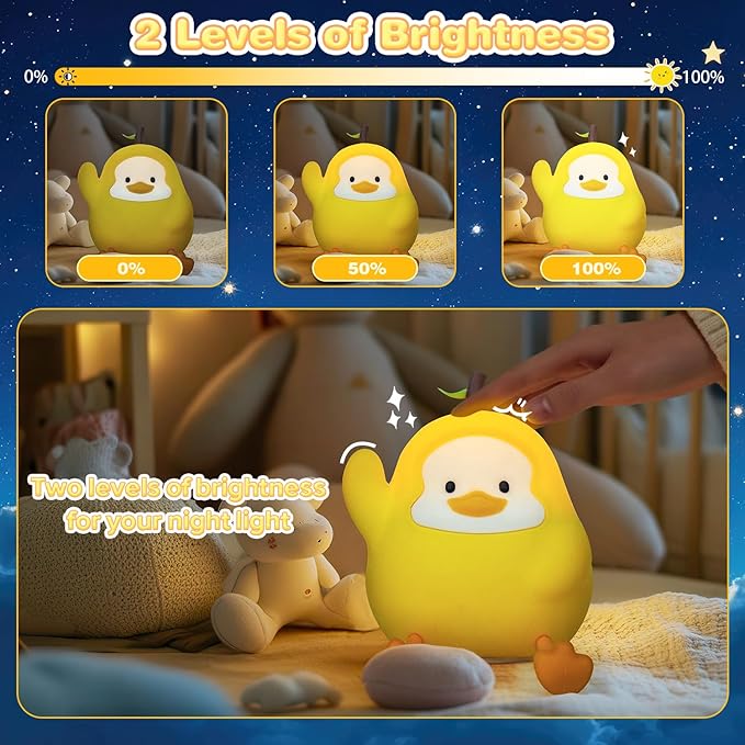 Night Light for Kids, Rechargeable Dimmable Silicone LED Nightlight with 7 Colors, Baby Nursery Night Lamp, Touch Squishy Lamp, Cute Gifts for Girls, Boys, Toddler Room Decor, Yellow Duck - Bloomnest