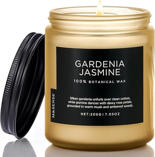 M&SENSE Gardenia Jasmine Scented Candle, 50 Hours Slow Burning Clean Non Toxic 7.05oz 2 Wicks Highly Scented Aromatherapy Candle for Housewarming Gifts, Long Lasting Fragrance for Bath & Office - Bloomnest