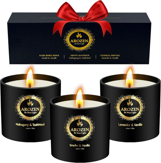 3 Pack Scented Candles Set | Men Candle Gift Set, Aromatherapy Scented Candles for Home, Gifts for Men Dad Fathers Day, Soy Candle of Lavender, Mahogany Teakwood & Smoke Vanilla,70H Burn Time