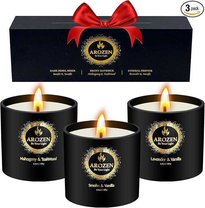 3 Pack Scented Candles Set | Men Candle Gift Set, Aromatherapy Scented Candles for Home, Gifts for Men Dad Fathers Day, Soy Candle of Lavender, Mahogany Teakwood & Smoke Vanilla,70H Burn Time - Bloomnest