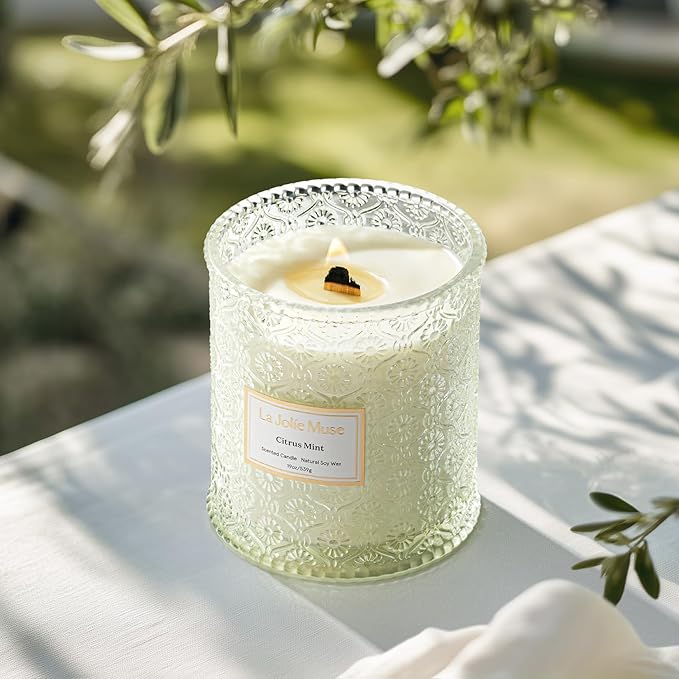 LA JOLIE MUSE Citrus Mint Candle - Bergamot, Yuzu, Mint | 19 oz Large Wooden Wick Candle | Natural Soy Wax | 90 Hours Clean Burn | Fresh Citrus Candles | Modern Home Decor - Bloomnest