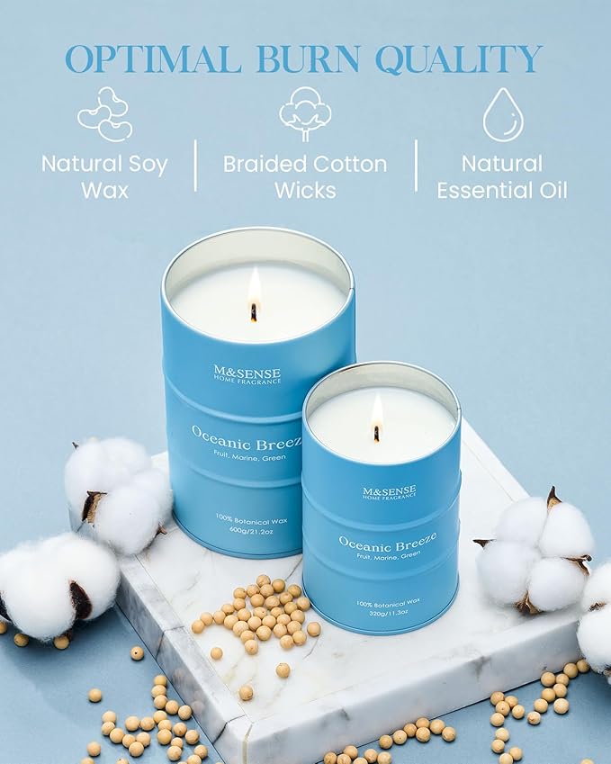 M&SENSE Oceanic Breeze Scented Candles Large Summer Candle, Beach Soy Candles 21.2oz 120 Hour Slow Burning,Aromatherapy Candle for Stress Relief Meditation Relaxing - Bloomnest