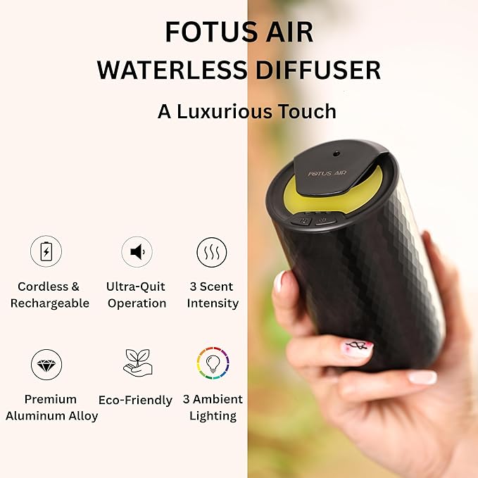 Waterless Essential Oil Diffuser – Portable Cordless Aromatherapy Diffuser for Home, Car & Office – 3 Mist Levels - 4 Timer Modes - 15ml Oil Capacity - USB-C Rechargeable - Bloomnest