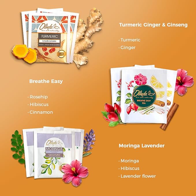 Olinda Health & Vitality Tea Gift Box Tea Samplers Tea Bags Low Caffeine Detox Energy Tea Natural Herbal Gift Set Premium 9 Variety Pack Individually Wrapped 45 Tea Bags 1 Tea Box Tea Gifts for Women - Bloomnest