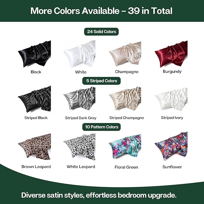 MR&HM Satin Body Pillow Cover, Soft and Breathable Body Pillow Case with Envelope Closure, Cooling and Silky Long Pillowcase for Hair and Skin (20x54, Dark Green) - Bloomnest