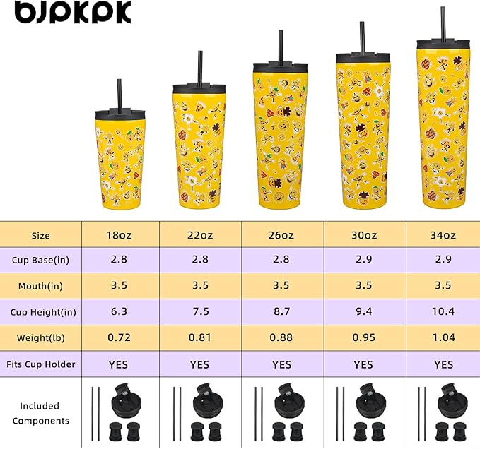 BJPKPK 30oz Insulated Tumbler With lid And Straw Stainless Steel Tumblers Travel Coffee Mug Reusable Thermal Cup,Hawaii Fruits-Yellow (Pack of 2) - Bloomnest