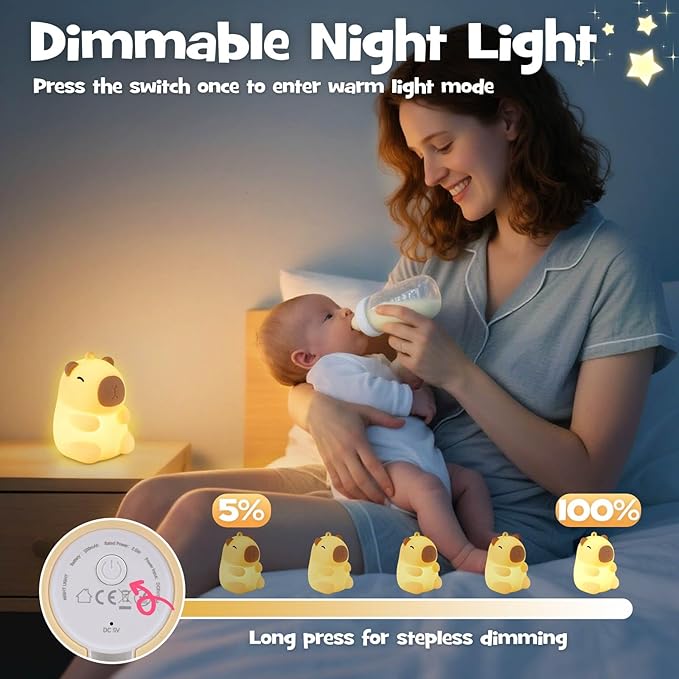 Squishy Christmas Capybara Night Light with RGB Modes Dimmable Nursery Breastfeeding Nightlight Hangable Cute Novelty Animal Lamp Rechargeable Silicone Touch Bedside Lamp for Bedroom Dorm Decor - Bloomnest