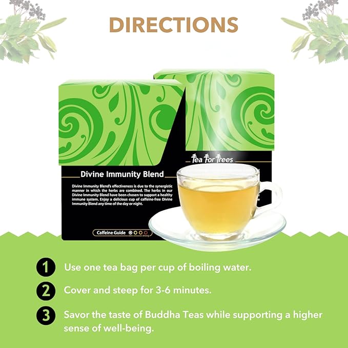 Buddha Teas - Organic Divine Immunity Blend - Herbal Tea - For Health & Wellbeing - With Antioxidants & Minerals - Clean Ingredients - Caffeine Free - OU Kosher & Non-GMO - 18 Tea Bags (Pack of 1)