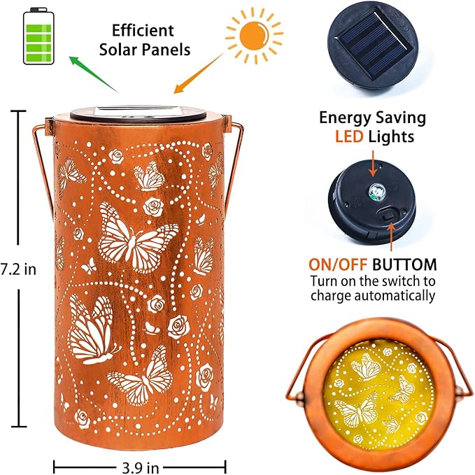 Butterfly Solar Lanterns Outdoor Waterproof Hanging Solar Lights Butterfly Gifts for Women Men Metal Decorative LED Lanterns for Garden Decor,Yard,Patio,Lawn,Tabletop,Pathway,Landscape - Bloomnest