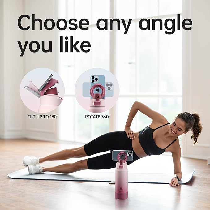 Insulated Magnetic Water Bottle - Reusable Stainless Steel Bottle with MagSafe Compatible Phone Holder - Perfect for Gym, Sports, and Travel - Blush Pink 24oz Magcheer
