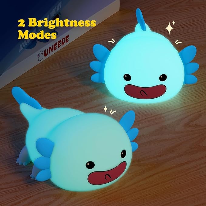 UNEEDE Blue Axolotl Night Light for Kids, Animal Silicone Nursery Night Lamp, Rechargeable Table Lamp, Cute Room Decor Night Light for Bedroom, Living Room, Dining, Desk Decorations, Gift - Bloomnest