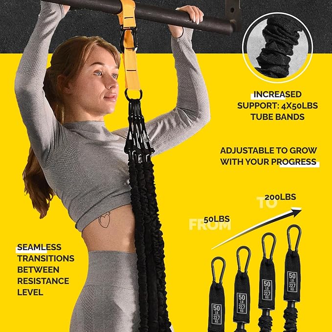 Pull Up Assistance Bands Set - 4 Heavy-Duty Pull Up Bands, Height Adjustable Strap & Comfortable Foot Strap - Stackable Pull Up Resistance Bands for Pull Ups - Bloomnest