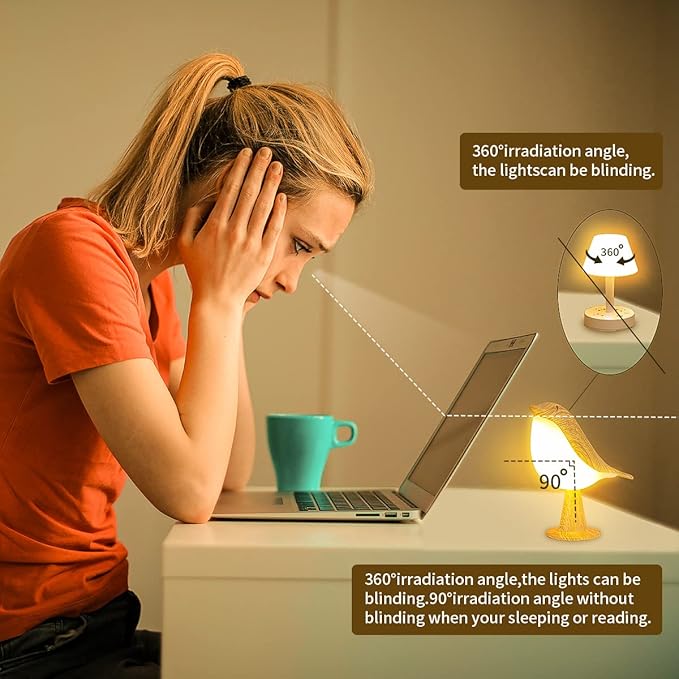 Small Cordless Bedside Lamp, Bird Lamp Touch Sensor, LED Table Lamp with Touch Dimmer,3 Level Brightness Nightstand Lamps, Rechargered Desk Lamp for Bedroom, Office, College Dorm Room - Bloomnest