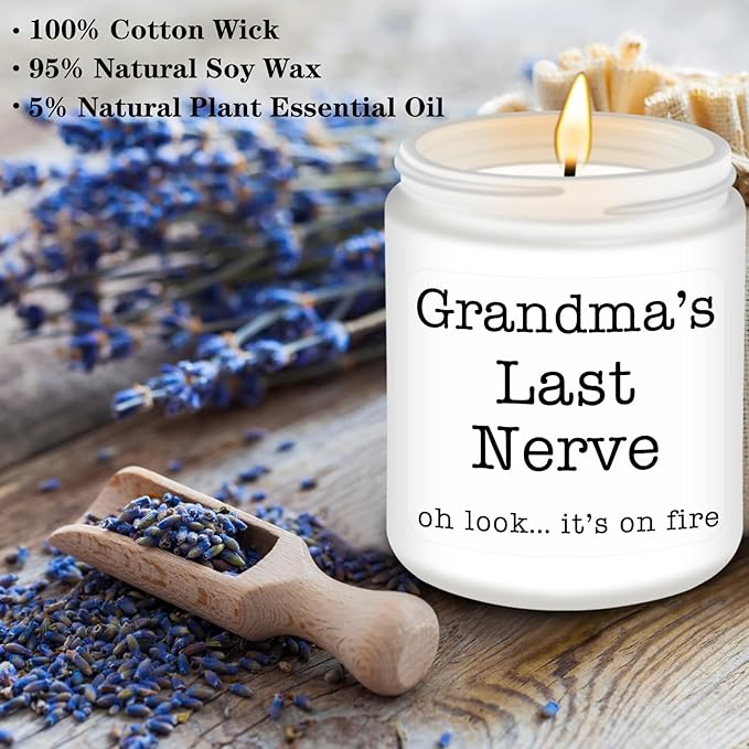 Homsolver Gifts for Grandma from Granddaughter Grandson, Christmas, Birthday, Mother and Grandparents Day, Lavender Scented Candles, Grandma’s Last Nerve - Bloomnest