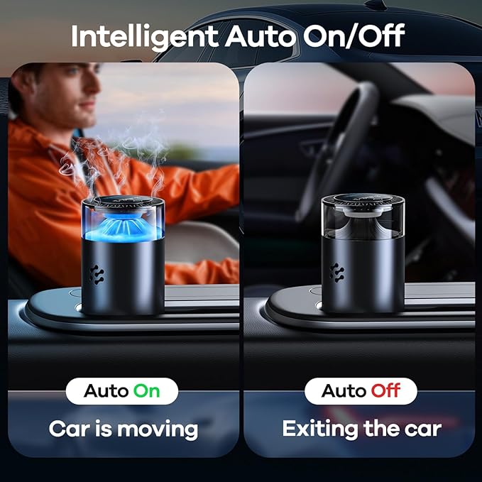 Smart Car Air Freshener, Automatic Car Air Freshener Diffuser with Ambient Light, Car Diffuser with 2 Essential Oil Box, Aromatizante Para Carro, Car Fresheners Long Lasting (2 Essential Oil Box) - Bloomnest
