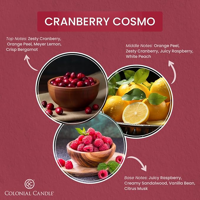 Colonial Candle Cranberry Cosmo Scented Candle Jar, Highly Fragranced Candles for Home Scented, Mottled Wax Candle, 2 Wick, 8 oz - Made in The USA - Bloomnest