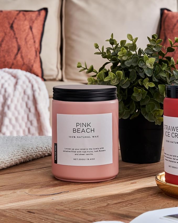 M&SENSE Pink Beach Sands Jar Candle, 19.4oz Pineapple Coconut Scented Natural Soy Candles for Home Scented, 110 Hour Burn Time, Home Decor Gift for Women, Friends, Family, Colleagues, Couples - Bloomnest