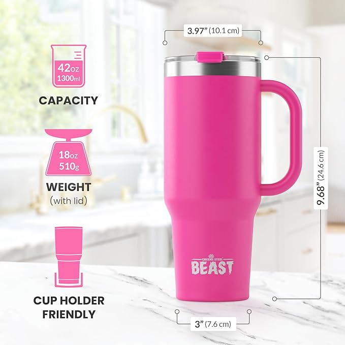 Beast 42 oz Tumbler Stainless Steel Vacuum Insulated Coffee Ice Cup Double Wall Travel Flask (Cupcake Pink) - Bloomnest