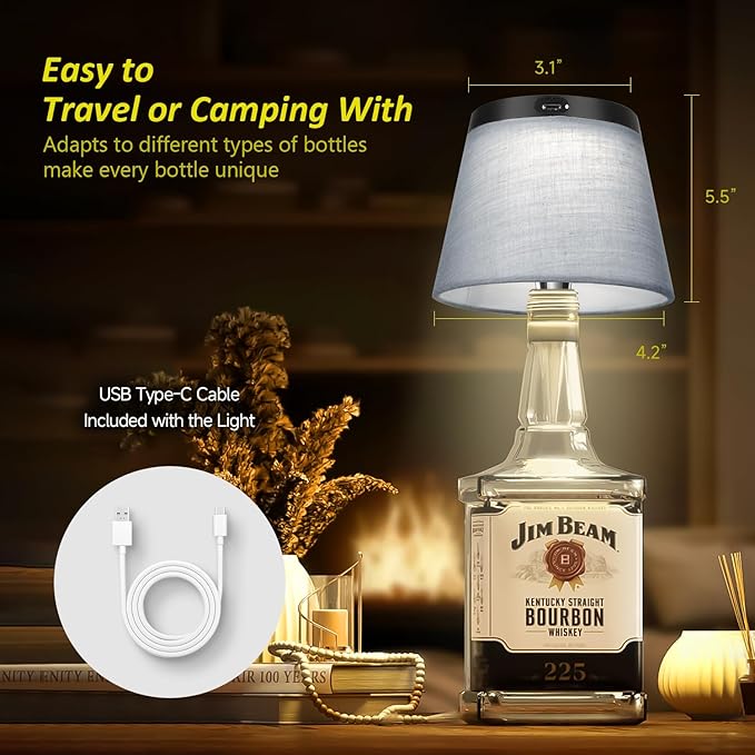 2025 New Bottle Lamp - LED Bottle Lights for Liquor & Wine Bottles, Cordless Lampshade, Whiskey Bottle Top Light, Bottle Stopper Night Light Kit, Rechargeable 3-Tone Touch-Dimmable - Bloomnest