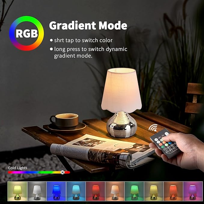 Rechargeable Cordless Small Funky Table Lamp, Battery Operated Remote Control Disco Mini Table Lamps for Bedroom Nightstand, Funky Small Table Lamp for Small Spaces for Kitchen Counter, Bookshelf - Bloomnest