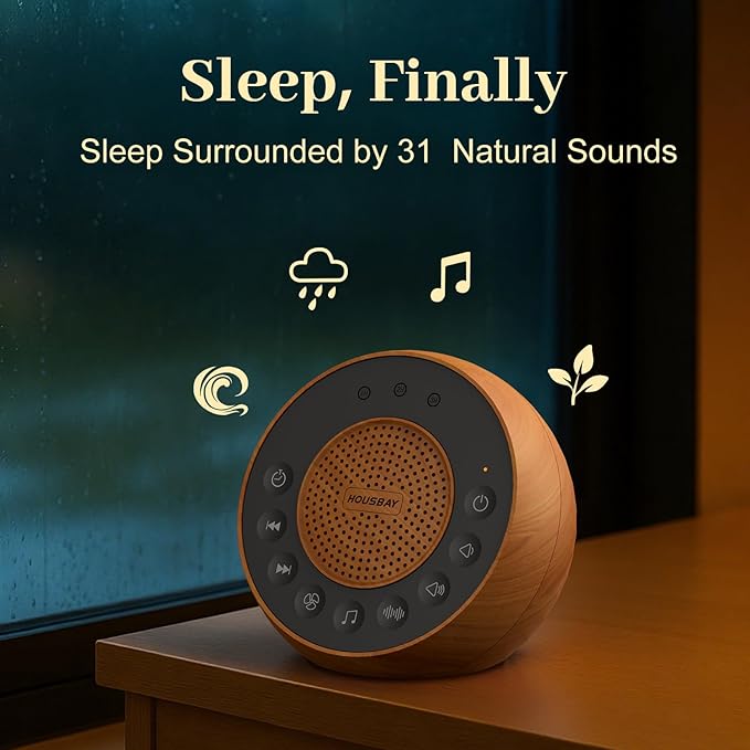 Housbay White Noise Machine with 31 Soothing Sounds, 5W Loud Stereo Sound, Auto-Off Timer, Adjustable Volume, Sleep Sound Machine for Baby, Kid, Adult -Wood Grain - Bloomnest