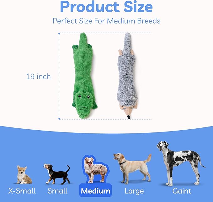 SHARLOVY Dog Squeaky Toys No Stuffing 2 Pack, Plush Crinkle Dog Toys for Large Breed, Durable Doggie Chew Cute Animals Puppy Toy for Teething - Bloomnest