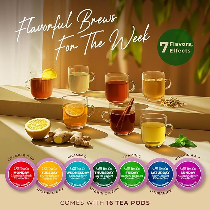 Gya Tea Co 7 Days Tea Pod Collection Gift Set (16 Count) - Different Flavors Assorted Variety Pack - Bloomnest